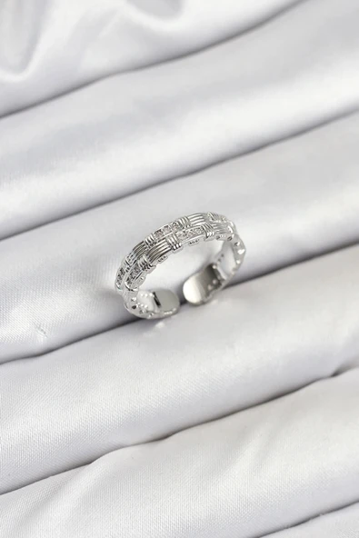 HEYF Pirinç Gümüş Renk Zirkon Taşlı Sırım Kadın Yüzük ürün görseli 1