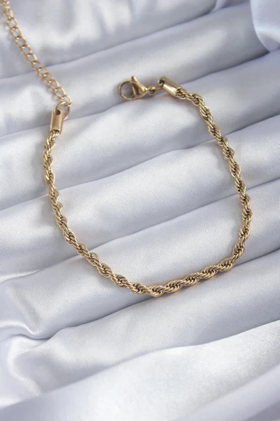 HEYF 316L Çelik Gold Renk Burgu Zincir Model Kadın Bileklik ürün görseli 1