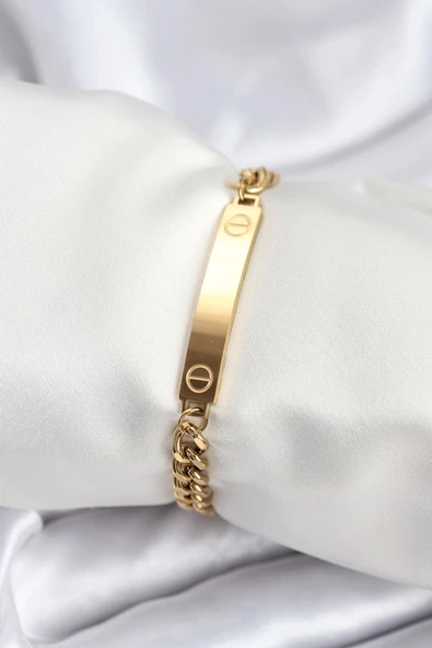 HEYF 316L Çelik Gold Renk Yazı Yazmaya Uygun Kadın Bileklik ürün görseli 1