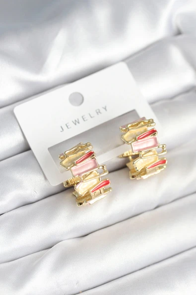 HEYF Mineli Karışık Renkli Gold Pirinç Kadın Küpe ürün görseli 1