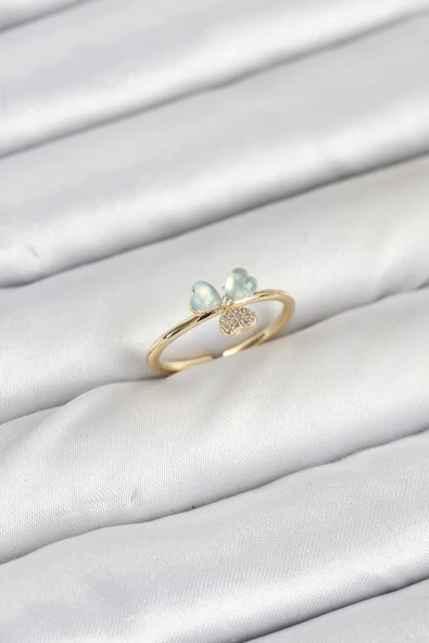 HEYF Pirinç Gold Renk Yonca Model Kadın Yüzük ürün görseli 1