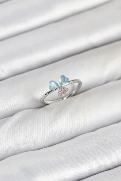 HEYF Pirinç Gümüş Renk Yonca Model Kadın Yüzük ürün görseli 1