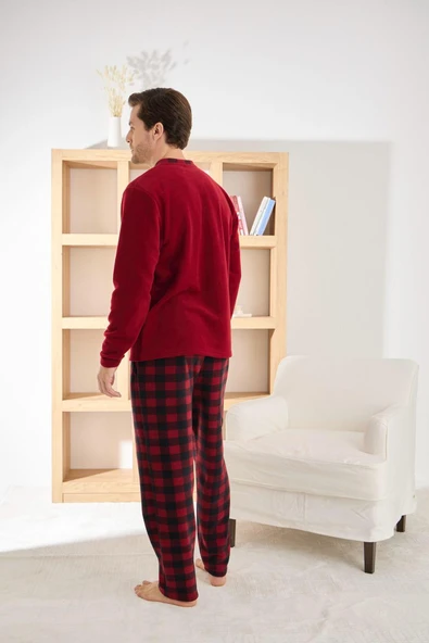 Pijamoni Erkek Düğme Yaka Kışlık Polar Pijama Takımı 6100/11,1 - 1 Adet  Bordo 2XL - Resim 4