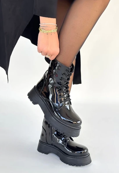 Jonni Siyah Rugan Bağcıklı Bot ürün görseli 1