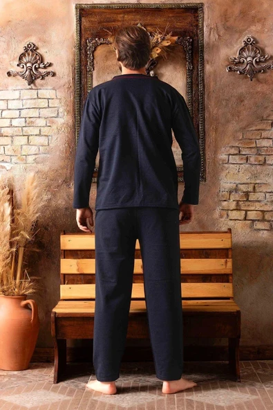 Sude Ercan Erkek Önden Düğmeli Uzun Kol İnce Pijama Takımı A301-843 - 1 Adet  Lacivert 2XL - Resim 6