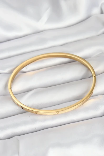 HEYF 316L Çelik Gold Renk 65 mm İnce Kadın Kelepçe Bileklik - Resim 2