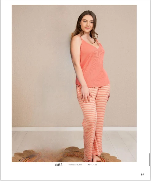 Baha Perfect Club Kadın İp Askılı V Yaka Pijama Takımı 4362K - 1 Adet  M Kiremit - Resim 2