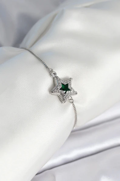 HEYF Yıldız Model Asansörlü Gümüş Renk Kadın Bileklik ürün görseli 1