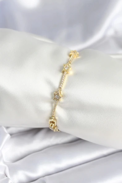 HEYF Pirinç Gold Renk Halley Yıldız Model Kadın Bileklik ürün görseli 1