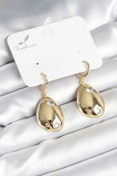 HEYF Gold Renk Pirinç Damla Model Kadın Küpe ürün görseli 1