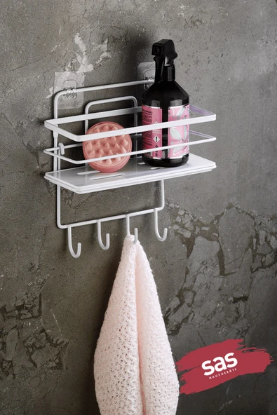 4 Kancalı Yapışkanlı Ayarlanabilir Banyo Duş Rafı – Paslanmaz Kristal Şampuanlık (Yapıştır/Vidala) Beyaz - LŞ-01 - BBBK ürün görseli