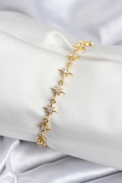 HEYF Pirinç VIP Seri Gold Renk Sıralı Kutup Yıldızı Kadın Bileklik ürün görseli 1