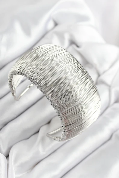 HEYF Pirinç Tel Sarma Model Gümüş Renk Kadın Bileklilk - Resim 2