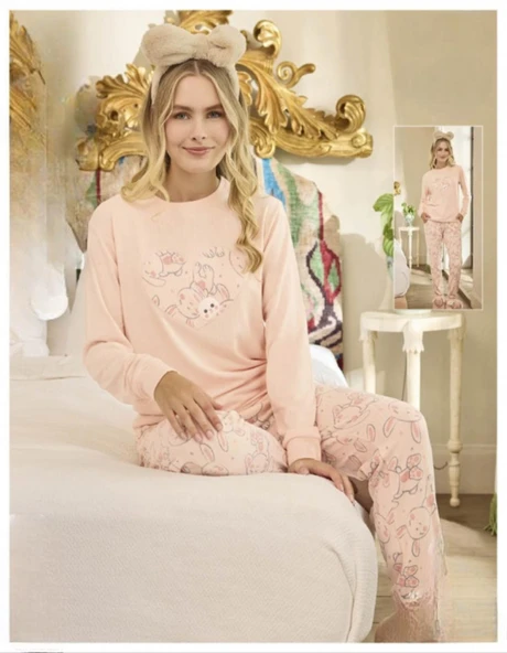 Aydoğan Kadın Bisiklet Yaka TERMAL Pijama Takımı 240673P- 1 Adet  L Pudra ürün görseli 1