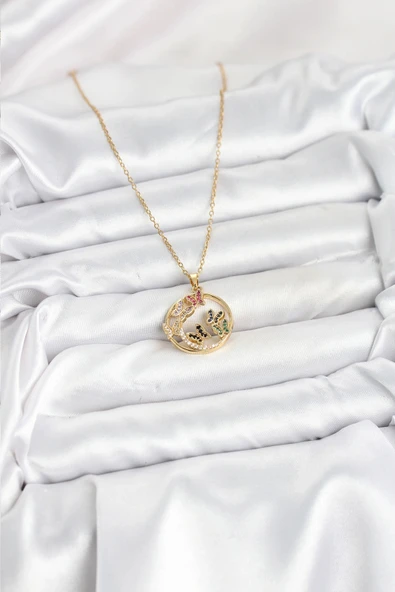 HEYF 316L Çelik Zincir Gold Renk Zirkon Taşlı Kelebekli Kadın Kolye - Resim 2