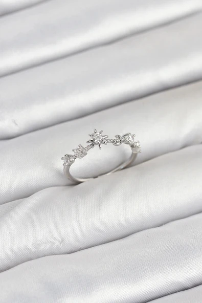 HEYF Pirinç Gümüş Renk Manifest Kadın Yüzük ürün görseli 1