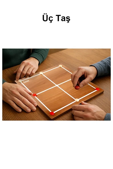 Üç Taş ve Dokuz Taş Oyunu Ahşap Tabla 1 Paket Üçtaş ve Dokuztaş Zeka ve Strateji Kutu Oyunu - 4