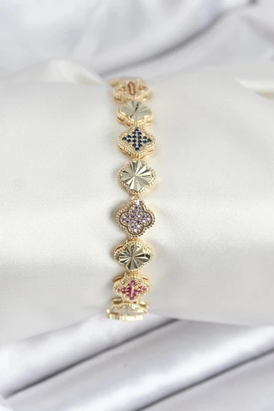 HEYF Pirinç VIP Seri Yonca Zirkon Taşlı Kadın Bileklik ürün görseli 1