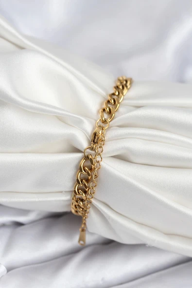 HEYF 316L Çelik Gold Renk Yazı Yazmaya Uygun Kadın Bileklik - Resim 2