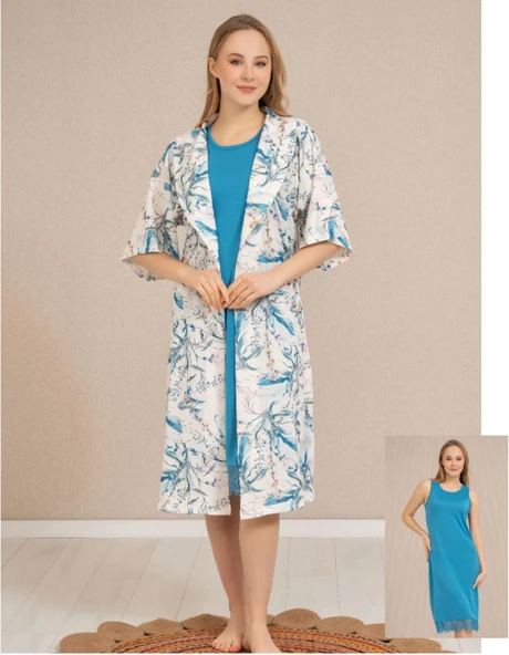 Baha Perfect Club Kadın Gecelik Sabahlık Takım 4351 - 1 Adet  M Mavi ürün görseli 1