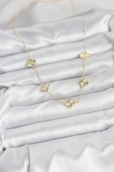 HEYF Pirinç Gold Renk Yonca Kadın Kolye - Resim 2