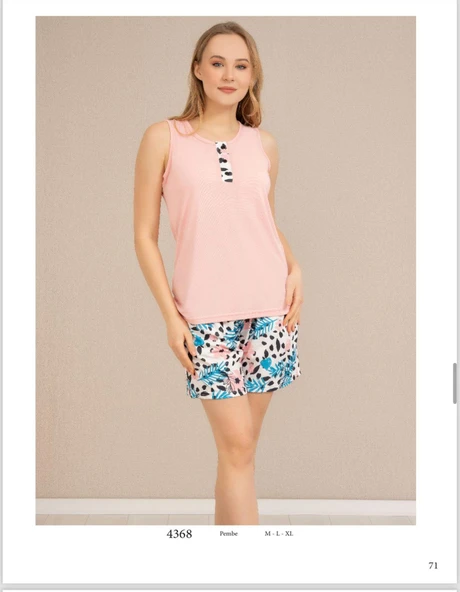 Baha Perfect Club Kadın İp Askılı Şortlu  Pijama Takımı 4368 - 1 Adet  XL Pembe - Resim 2