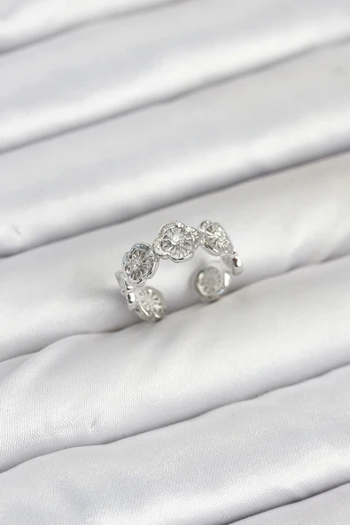 HEYF Pirinç Gümüş Renk Yonca Model Kadın Yüzük ürün görseli 1