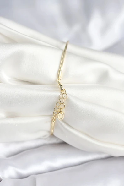 HEYF Pembe Zirkon Taşlı Kalp Model Gold Renk Kadın Bileklik - Resim 2