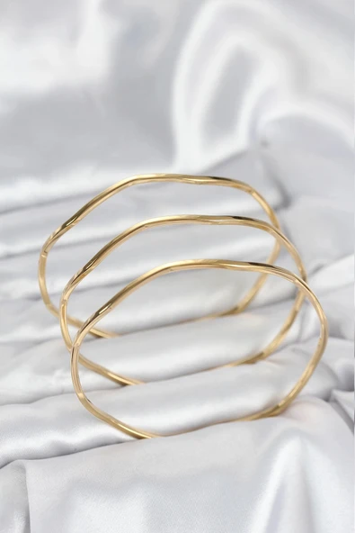 HEYF 316L Çelik Gold Renk 65 mm Ajda Zikzak Model 3lü Kadın Bileklik - Resim 3