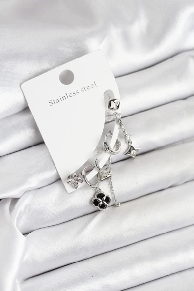 HEYF Pirinç Gümüş Renk Kadın Set Küpe ürün görseli 1