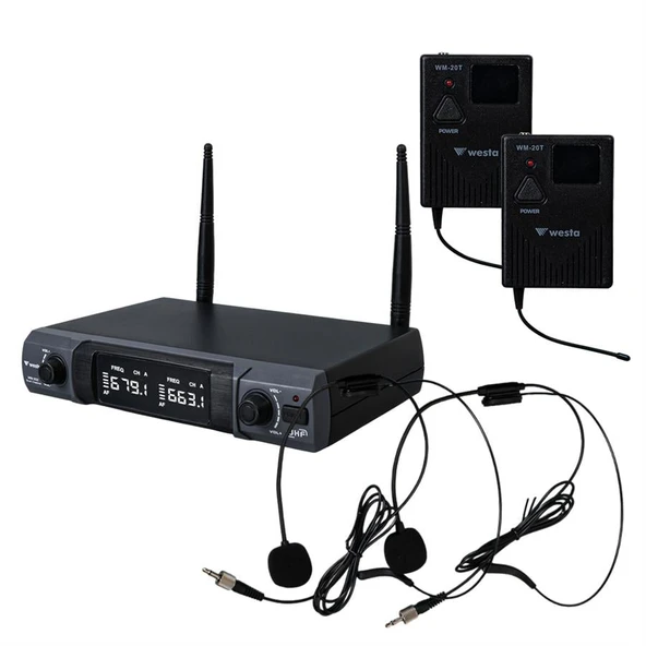 Westa WM-202T 1 Alıcı + 2 Yaka (Lavalier) Kablosuz Uhf Mikrofon Seti