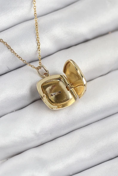 HEYF 316L Çelik Zirkon Taşlı Açılabilr Kapaklı Göz Model Gold Renk Kadın Kolye - Resim 2