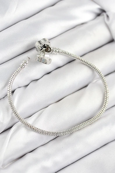 HEYF Pirinç Charm Zirkon Taşlı Yonca Model Gümüş Renk Kadın Bileklik - Resim 2