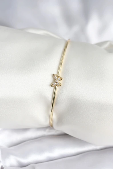 HEYF Kelebek Figürlü Zirkon Taşlı Gold Renk Pirinç Kadın Bileklik ürün görseli 1