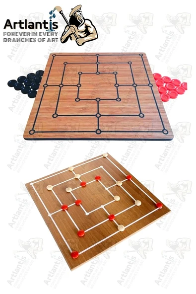 Üç Taş ve Dokuz Taş Oyunu Ahşap Tabla 1 Paket Üçtaş ve Dokuztaş Zeka ve Strateji Kutu Oyunu - 2