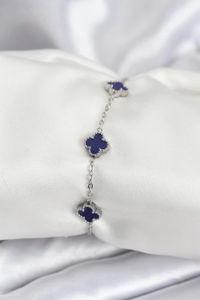 HEYF 316L Çelik Gümüş Renk Lacivert Baby Boy Yonca Kadın Bileklik ürün görseli 1