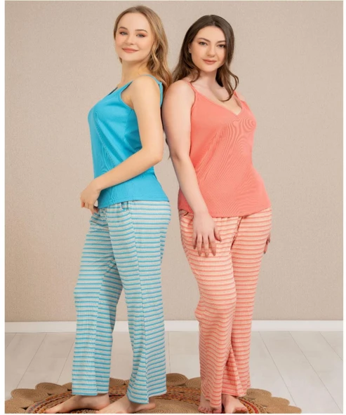 Baha Perfect Club Kadın İp Askılı V Yaka Pijama Takımı 4362T - 1 Adet  M Turkuaz - Resim 3