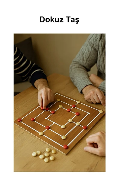 Üç Taş ve Dokuz Taş Oyunu Ahşap Tabla 1 Paket Üçtaş ve Dokuztaş Zeka ve Strateji Kutu Oyunu - 3