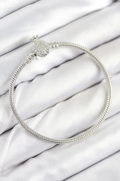 HEYF Pirinç Charm Zirkon Taşlı Taç Model Gümüş Renk Kadın Bileklik ürün görseli 1