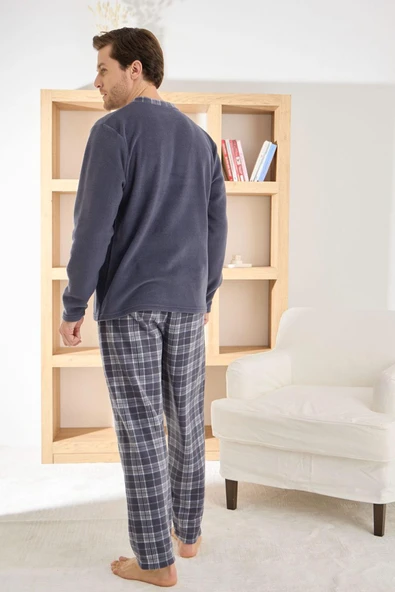 Pijamoni Erkek Düğme Yaka Kışlık Polar Pijama Takımı 6100/7.7 - 1 Adet  M Antrasit - Resim 3