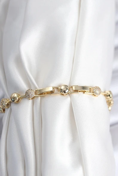 HEYF Pirinç VIP Seri Gold Renk Topçuk Model Kadın Bileklik - Resim 2