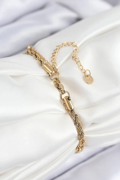 HEYF 316L Çelik Nazar Boncuk Model Burgu Zincir Gold Renk Kadın Bileklik - Resim 2