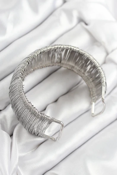 HEYF Pirinç Tel Sarma Model Gümüş Renk Kadın Bileklilk - Resim 3