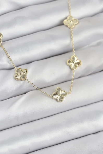 HEYF Pirinç Gold Renk Yonca Kadın Kolye ürün görseli 1