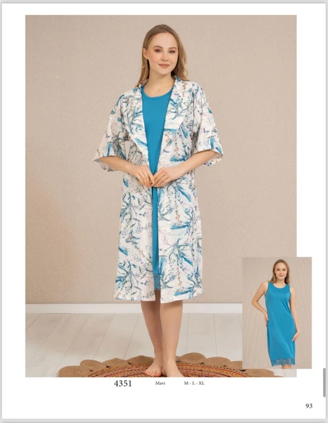 Baha Perfect Club Kadın Gecelik Sabahlık Takım 4351 - 1 Adet  M Mavi - Resim 3