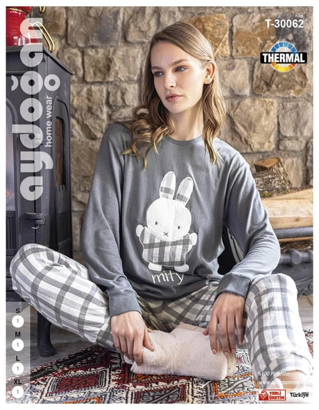 Aydoğan Kadın Bisiklet Yaka TERMAL Pijama Takımı 30062G- 1 Adet  XL Gri - Resim 2