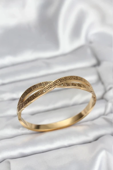 HEYF 316L Çelik Gold Renk Vintage Kadın Kelepçe Bileklik ürün görseli 1