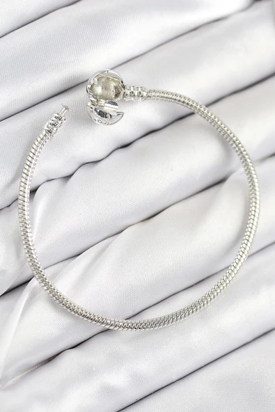 HEYF Pirinç Charm Topcuk Model Gümüş Renk Kadın Bileklik - Resim 2