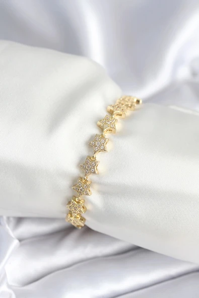 HEYF Pirinç Gold Renk Yıldız Model Kadın Bileklik ürün görseli 1