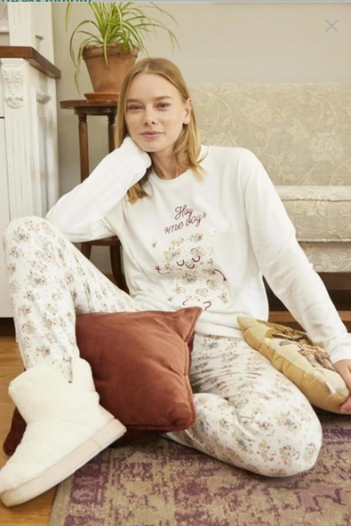 Aydoğan Kadın Bisiklet Yaka TERMAL Pijama Takımı 30013B- 1 Adet  Beyaz XL ürün görseli 1